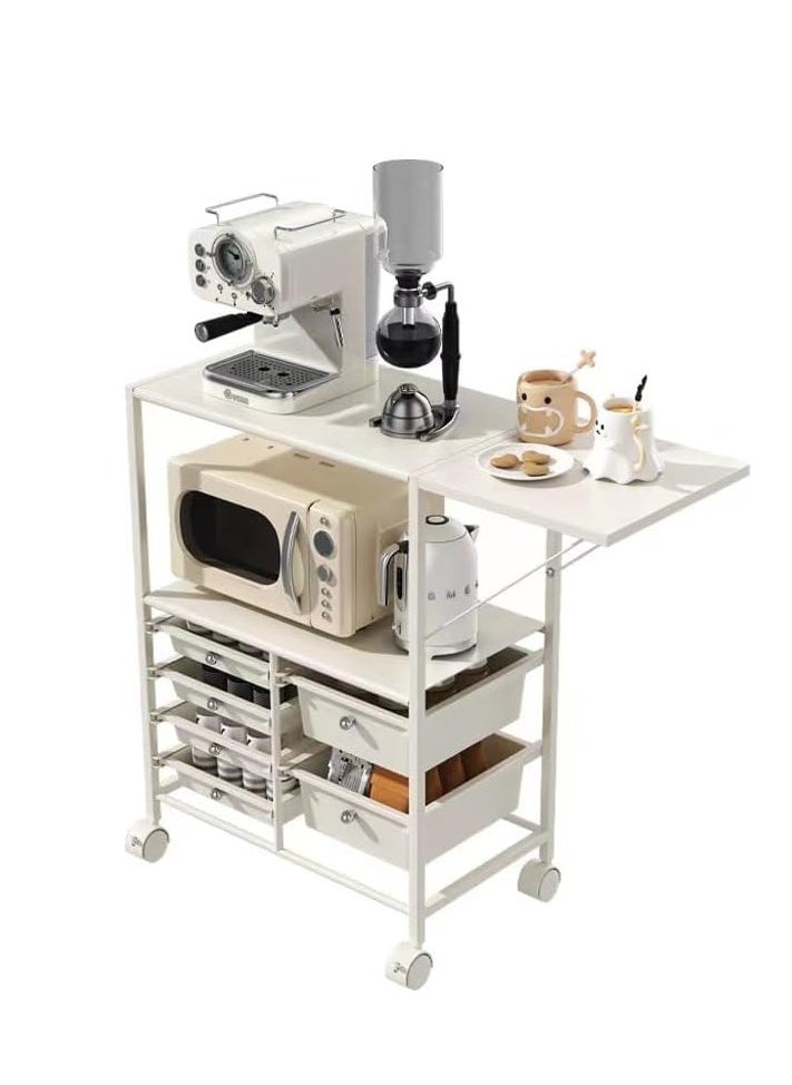 kitchen removable multilayer storage rack, living room multifunctional storage cart with storage room, storage rack with foldable extension table top, white