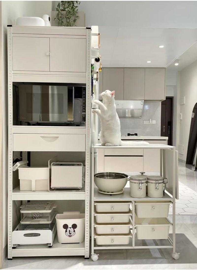 kitchen removable multilayer storage rack, living room multifunctional storage cart with storage room, storage rack with foldable extension table top, white