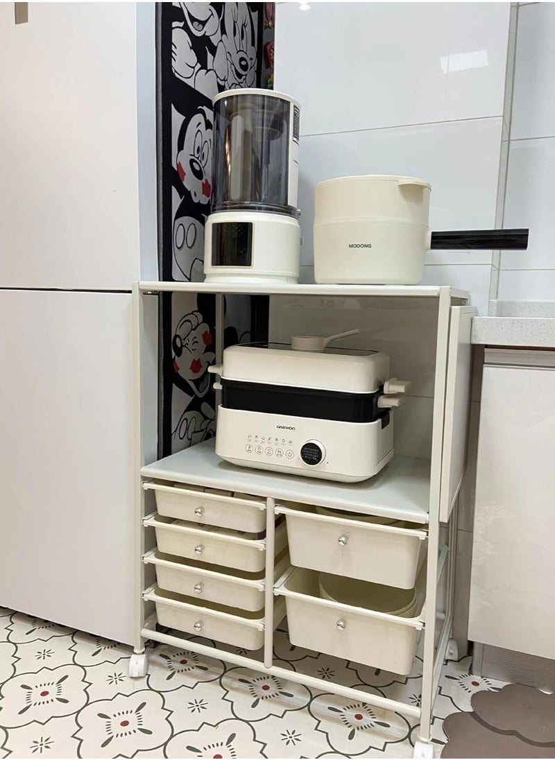 kitchen removable multilayer storage rack, living room multifunctional storage cart with storage room, storage rack with foldable extension table top, white