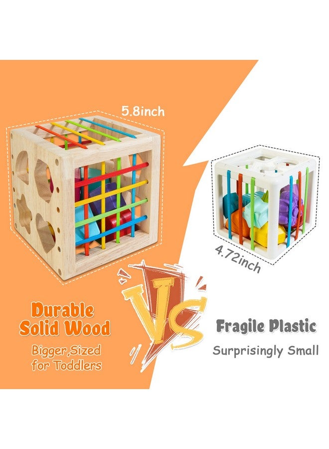 HELLOWOOD Montessori Toys for 1+ Year Old, Wooden Sorter Cube with 8pcs Rattling Shapes, Developmental Learning Toy Gifts for Baby Toddler Boys Girls, Gift Packaging - Image 2