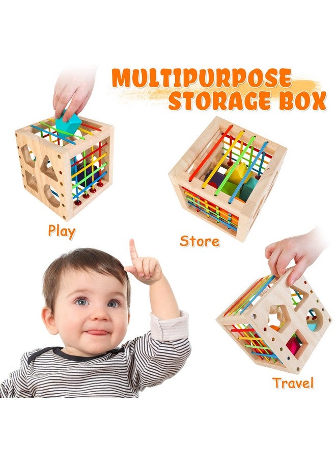 HELLOWOOD Montessori Toys for 1+ Year Old, Wooden Sorter Cube with 8pcs Rattling Shapes, Developmental Learning Toy Gifts for Baby Toddler Boys Girls, Gift Packaging - Image 4