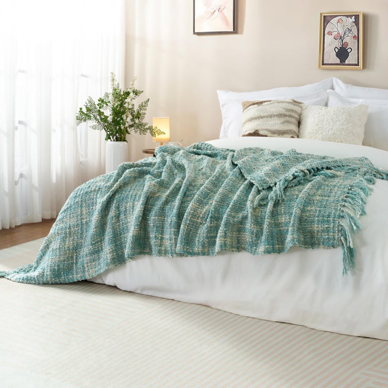 GINAMUSE Multi-Color Turquoise Cable Woven Throw Blanket for Couch,50"X60" Boho Style Textured Blankets for Home Decor,Super Soft Warm Cozy Chunky Blanket with Decorative Tassels for Bed - Image 5