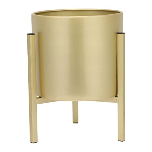 HANABASS Gold Plant Stand for Indoor Plants - 10 Inch Round Metal Planter Pot with Iron Floor Stand, Modern Flower Pot for Living Room, Home Decor - Image 1