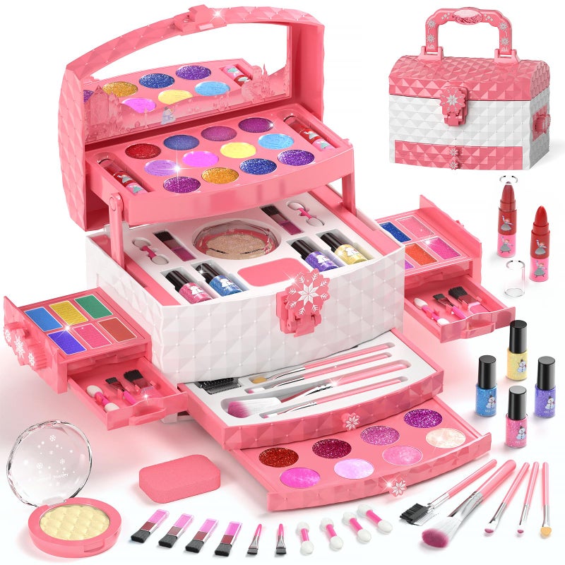 PERRYHOME Kids Makeup Set for Girl 56 Pcs Washable Real Cosmetic NonToxic Frozen Toys Toddler Makeup Kit 2026 New CPF Sustainable Materials Birthday Gift for 3 4 5 6 7 8 9 10 11 12 Year Old Girls - Image 3
