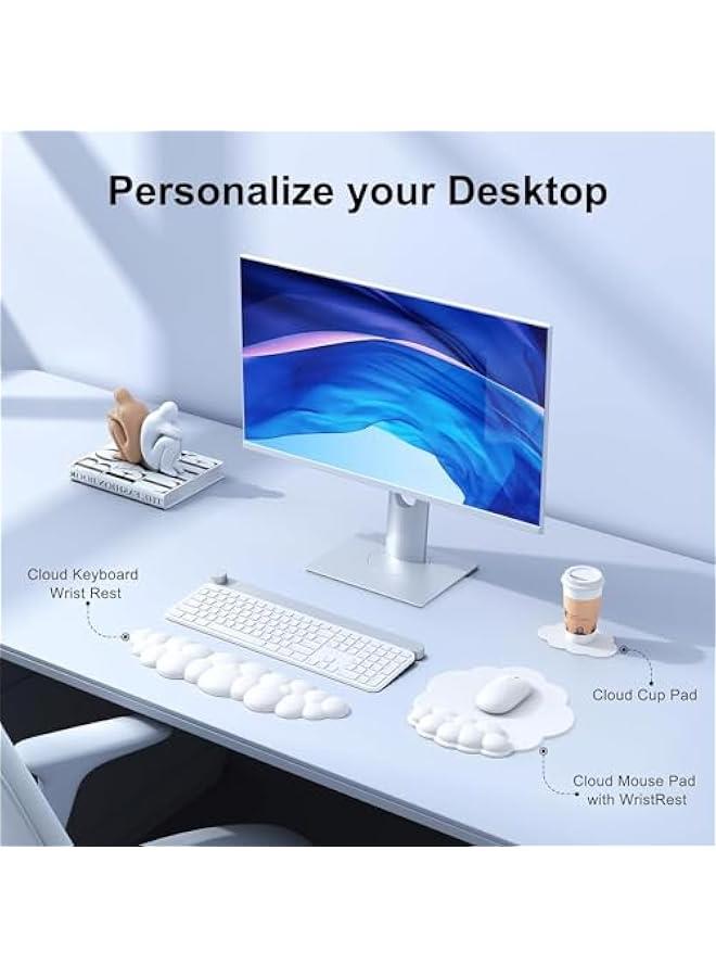 HOOKOR Cloud Wrist Rest Keyboard Cloud Wrist Pad Keyboard Wrist Rest Keyboard Cloud Mouse Pad Leather PU Non-Slip Base Desk Wrist Rest Support for Computer Laptop Gaming Mac Home Office (White) - Image 2