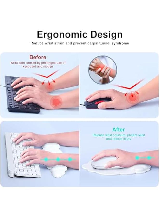 HOOKOR Cloud Wrist Rest Keyboard Cloud Wrist Pad Keyboard Wrist Rest Keyboard Cloud Mouse Pad Leather PU Non-Slip Base Desk Wrist Rest Support for Computer Laptop Gaming Mac Home Office (White) - Image 3