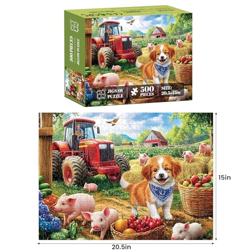 WSCXSC 500 Piece Puzzles for AdultsFarm Dog Jigsaw Puzzles 500 Pieces Animals Pig Puzzle for Adults Seniors Premium Cardboard Puzzles Challenging Game Home Decor Birthday Party Gift - Image 5