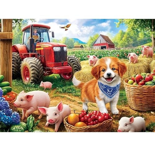 WSCXSC 500 Piece Puzzles for AdultsFarm Dog Jigsaw Puzzles 500 Pieces Animals Pig Puzzle for Adults Seniors Premium Cardboard Puzzles Challenging Game Home Decor Birthday Party Gift - Image 1