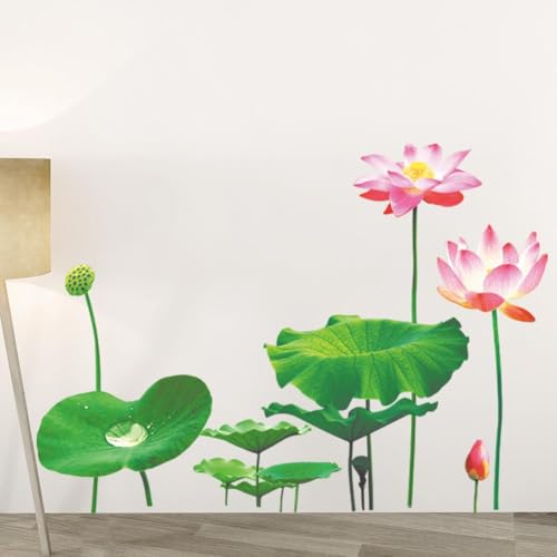 Rangoli 3D Flower Wallpaper Sticker Lotus Flower Floral Wall Sticker Art Peel and Stick Self Adhesive for Living Room Bedroom Delightful Realistic Vibrant Greenish Bright Color - Image 5
