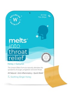 WELLBEING NUTRITION Wellbeing Nutrition Melts Instant Throat Relief | Organic Tulsi, Manuka Honey, Clove, Licorice, Curcumin, Ginger, Mint for Cough, Sore Throat, Irritation and Pain Relief, 30 Oral Strips  - Image 1