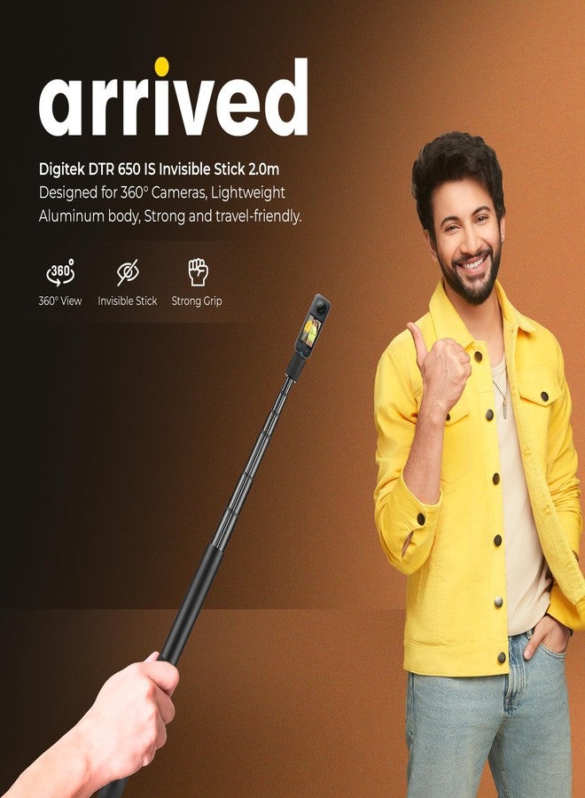 ديجيتك عصا ديجيتك (DTR 650 is) غير مرئية بطول مترين مصنوعة من سبائك الألومنيوم، متوافقة مع كاميرات GoPro Hero 11/10/9/8/7/6/5، وInsta360 One X2/X3/X4/RS/Go 2، وDJI Action 2/3 - Image 2
