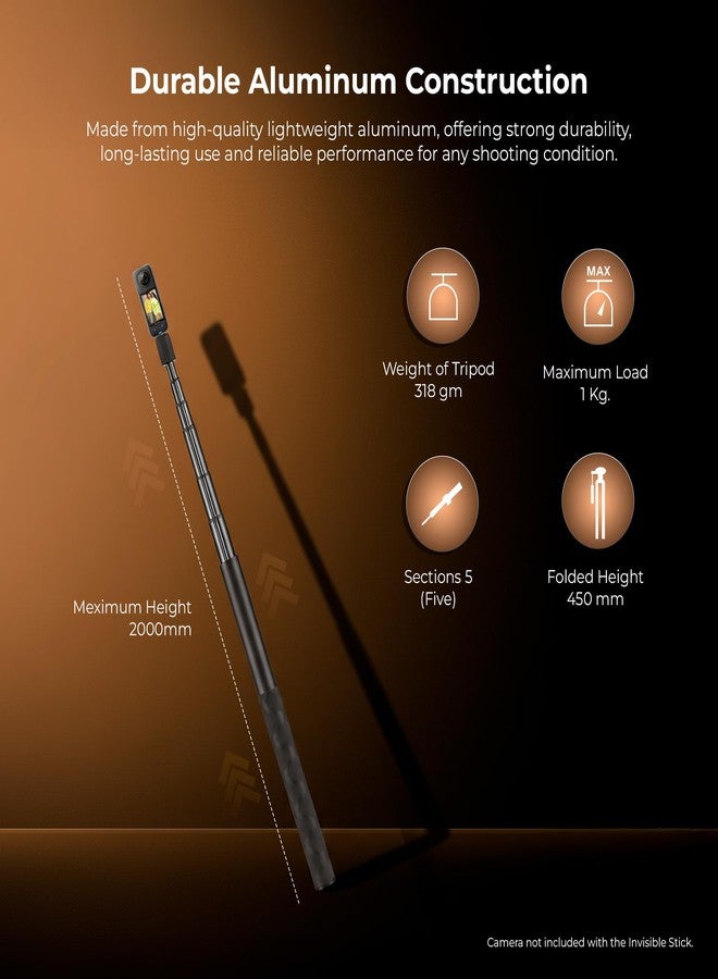 ديجيتك عصا ديجيتك (DTR 650 is) غير مرئية بطول مترين مصنوعة من سبائك الألومنيوم، متوافقة مع كاميرات GoPro Hero 11/10/9/8/7/6/5، وInsta360 One X2/X3/X4/RS/Go 2، وDJI Action 2/3 - Image 3