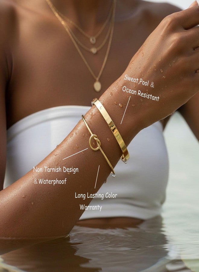 PLOMFOV Gold Bracelets for Women Stack Non Tarnish 14K Gold Plated Chunky Gold Bangles Bracelet Set Beaded Paperclip Chain Cuban Link Dainty Trendy Waterproof Stackable Cuff Bracelets Jewelry Gifts - Image 3
