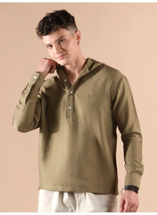 Beyoung Khaki Hooded Shirt