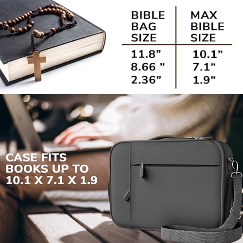 DEHITE Bible Case for Men and Women – Bible Bag – Grey Large Size – Fits Book 10.1 x 7.1 x 1.9 in – Pen Slots – Zippered Pocket – Shoulder Strap – Premium Fabric – Church Christian Gift - Image 4