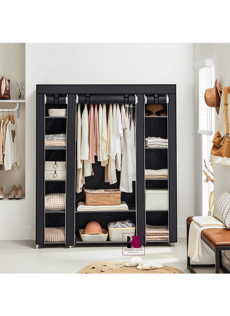 Roman Gifts - Fabric Canvas Wardrobe Clothes Storage Organiser Black - Image 1