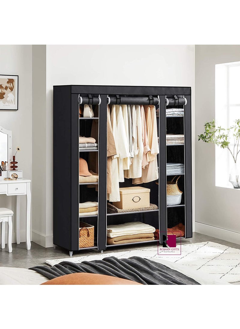 Roman Gifts - Fabric Canvas Wardrobe Clothes Storage Organiser Black - Image 1