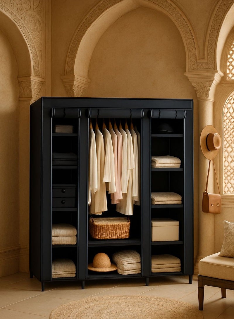 Roman Gifts Fabric Canvas Wardrobe Clothes Storage Organiser Black - Image 3