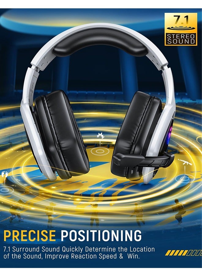 Wireless Gaming Headset for PC, Ps5, Ps4, 2.4 Ghz USB & Type-C Gaming Headphones with Microphone, 30H Battery Bluetooth Headphones for Switch, Laptop, Mobile, Mac (White)  - Image 3