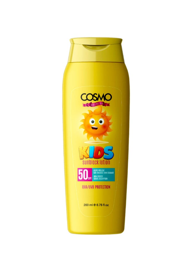 COSMO Kids Sun Block SPF 50 Lotion UVA/UVB Protection For Unisex, 200ML - Image 1