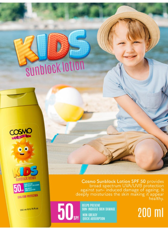 COSMO Kids Sun Block SPF 50 Lotion UVA/UVB Protection For Unisex, 200ML - Image 2