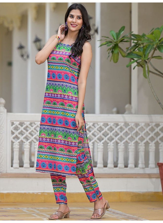 AKS AKS Women Printed Regular Kurta with Trousers  - Image 5
