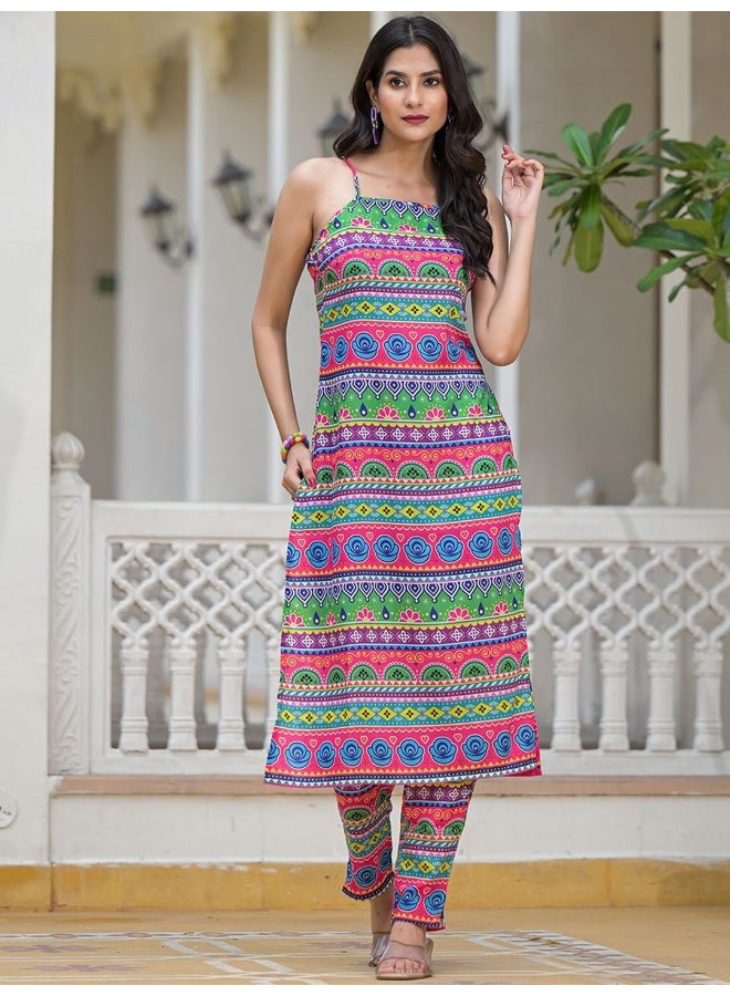 AKS AKS Women Printed Regular Kurta with Trousers  - Image 1
