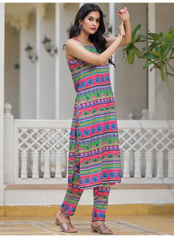 AKS AKS Women Printed Regular Kurta with Trousers  - Image 3