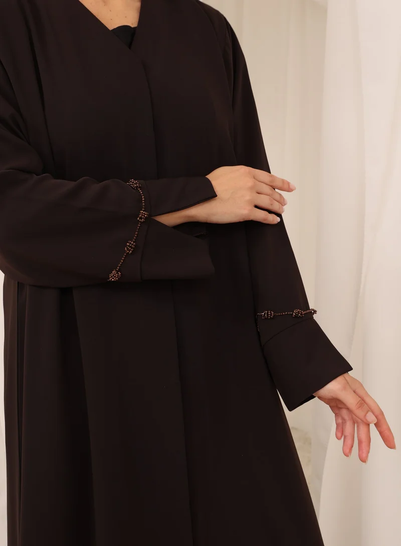 Nikias  Crepe Abaya With Handwork On Sleves for Women | Best Price UAE