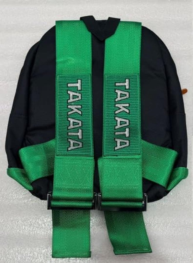 AUTO MT Bride Racing Backpack with Green Takata Adjustable Racing Harness Shoulder Straps Stylish Sporty Look Bag pack (1PC). - Image 3