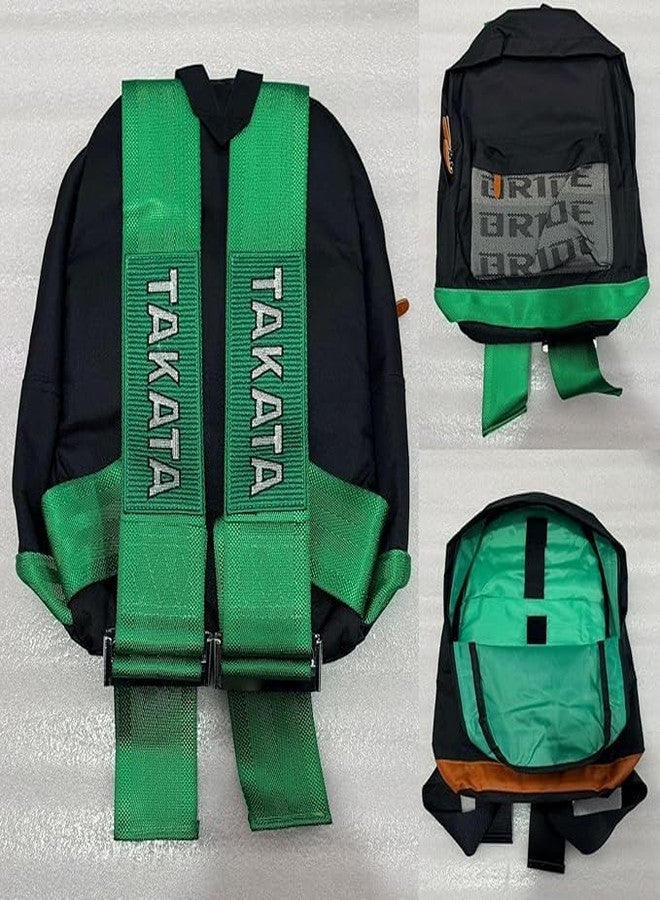 AUTO MT Bride Racing Backpack with Green Takata Adjustable Racing Harness Shoulder Straps Stylish Sporty Look Bag pack (1PC). - Image 4