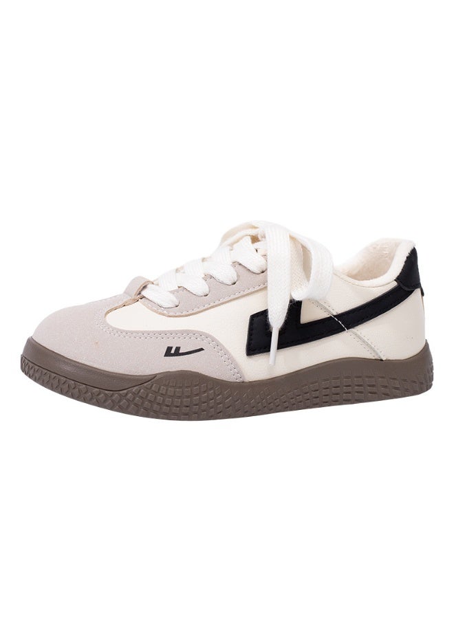 Warrior Women's Fleece-Lined Sneakers: Beige & Black Casual Shoes – Warm Non-Slip Footwear for Autumn/Winter Daily Style 40SIZE