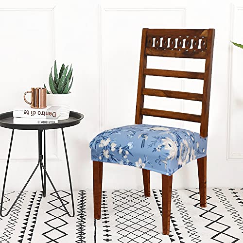 AMAZE ATTIRES Universal Size Dining Chair Seat Cover Set of 4 Seater pcs are Easily Washable Strechable and Comfortable for Dining Room Home Decor Slip Cover (Blue Floral),Spandex - Image 1