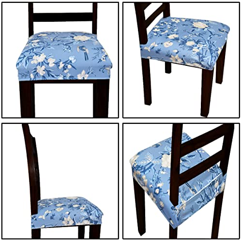 AMAZE ATTIRES Universal Size Dining Chair Seat Cover Set of 4 Seater pcs are Easily Washable Strechable and Comfortable for Dining Room Home Decor Slip Cover (Blue Floral),Spandex - Image 2