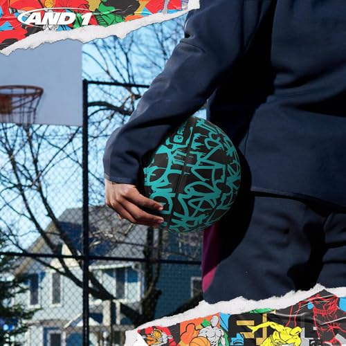 AND1 Fantom Rubber Basketball & Pump (Graffiti Series)- Official Size 7 (29.5”) Streetball, Made for Indoor and Outdoor Basketball Games (Mint) - Image 5