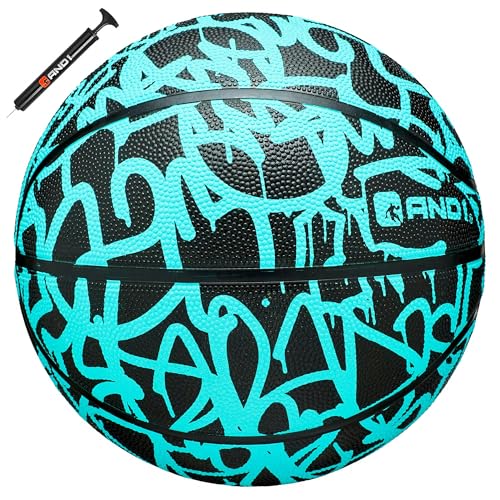 AND1 Fantom Rubber Basketball & Pump (Graffiti Series)- Official Size 7 (29.5”) Streetball, Made for Indoor and Outdoor Basketball Games (Mint) - Image 1