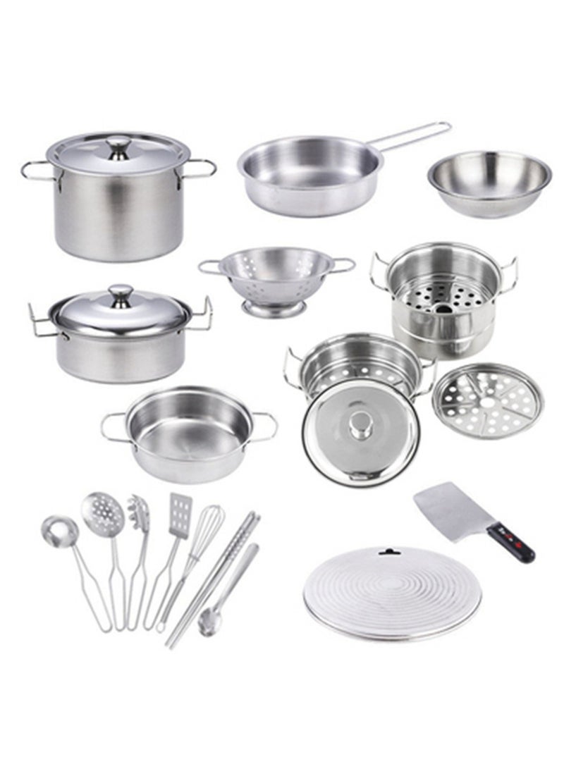 22-Piece Steamer Set, Mini Kitchen Pretend Play Accessories, Small Size Stainless Steel Cooker, Cooking Utensils, Toy Pot, Role Play Educational Toys, Suitable For Children, Toddlers, Boys And Girls - Image 1