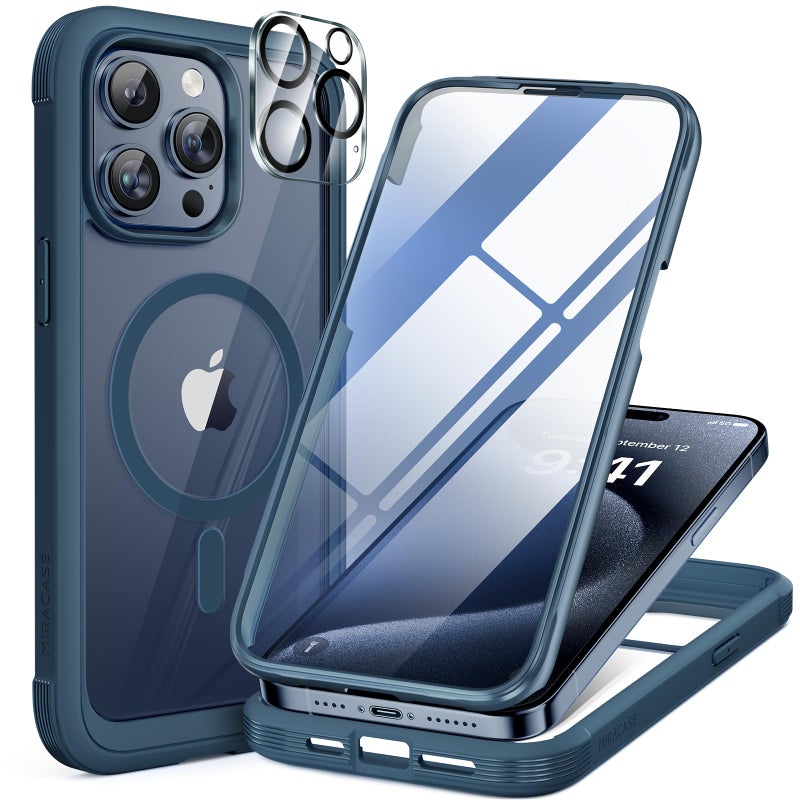 Miracase for iPhone 15 Pro Case, Full-Body Clear Bumper Phone case with Built-in Glass Screen Protector& Camera Protector, Military Drop Proof 15 Pro Case Cover 6.1 inch,Clear - Image 1