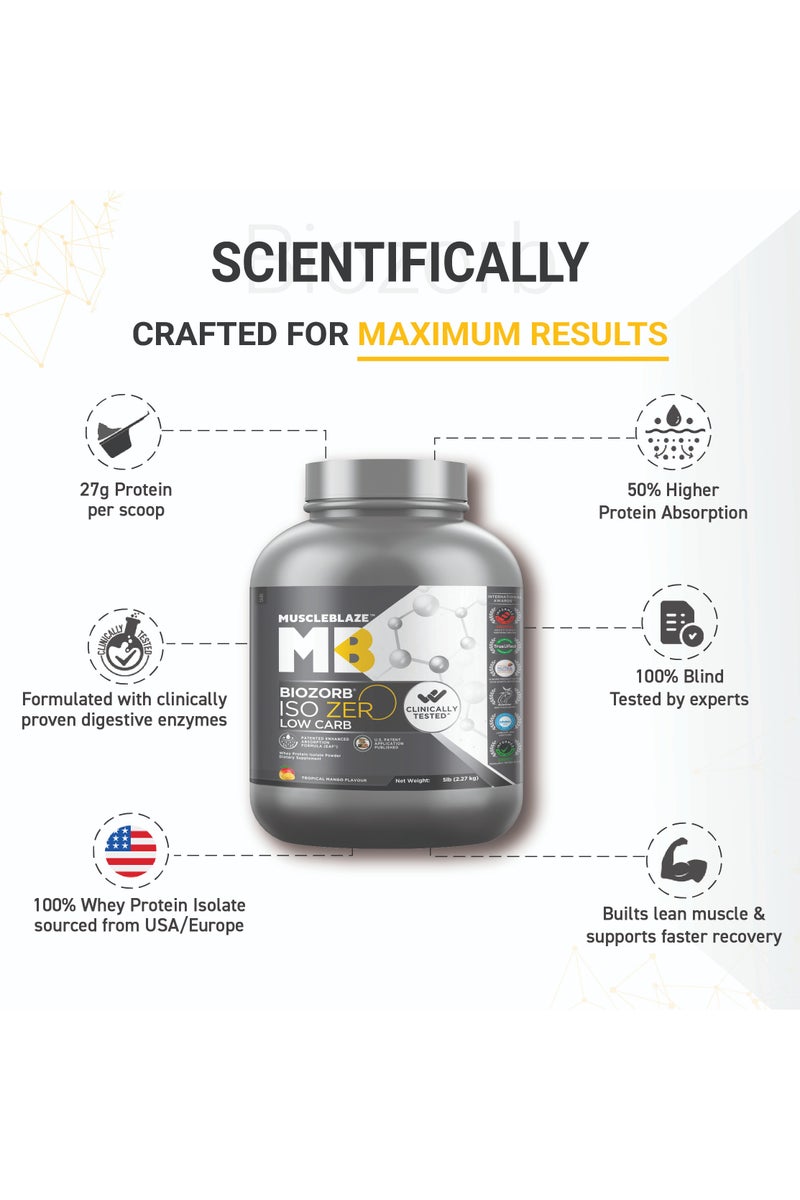 MuscleBlaze Biozorb Iso-Zero, Low Carb (Tropical Mango, 5lbs / 2.27kg) - Image 4
