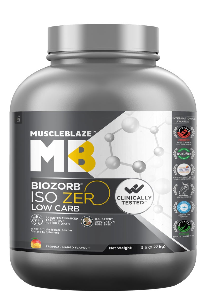 MuscleBlaze Biozorb Iso-Zero, Low Carb (Tropical Mango, 5lbs / 2.27kg) - Image 1