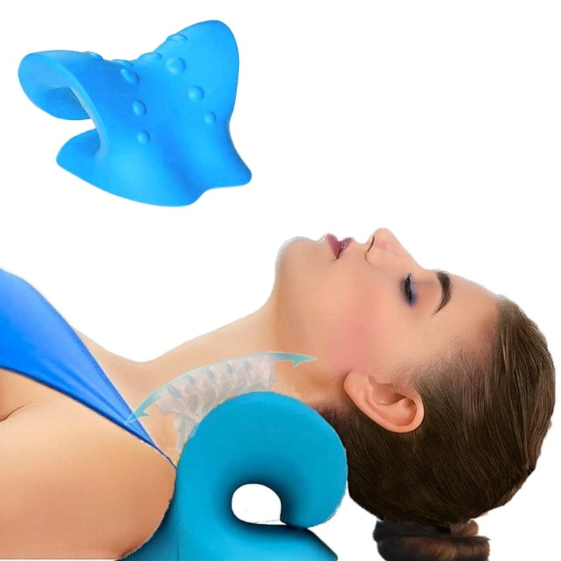 HKML Neck and Shoulder Relaxer for TMJ Pain Relief and Cervical Traction Device for Spine Alignment, Neck Stretcher Chiropractic Pillow for Neck Pain Relief (Blue) - Image 1