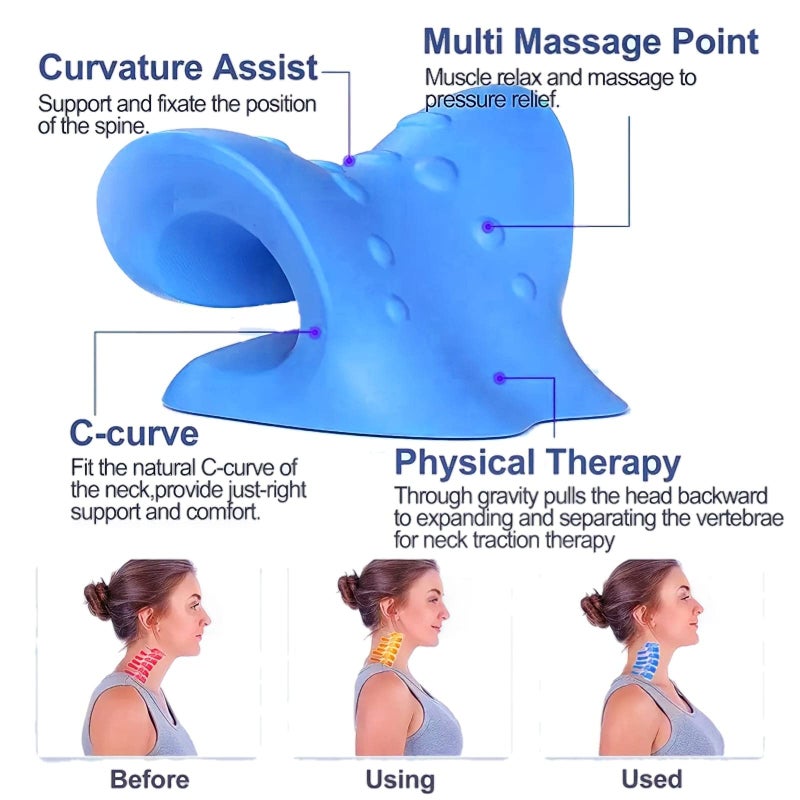 HKML Neck and Shoulder Relaxer for TMJ Pain Relief and Cervical Traction Device for Spine Alignment, Neck Stretcher Chiropractic Pillow for Neck Pain Relief (Blue) - Image 3