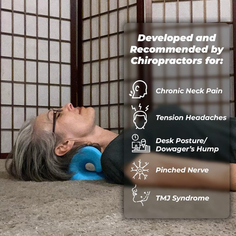HKML Neck and Shoulder Relaxer for TMJ Pain Relief and Cervical Traction Device for Spine Alignment, Neck Stretcher Chiropractic Pillow for Neck Pain Relief (Blue) - Image 5