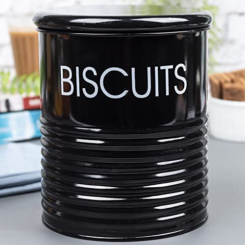 MARKET 99 Matte Black Metal Biscuit Jar 1700ml | Airtight Cylindrical Kitchen Storage Container | Stylish Canister for Snacks, Cookies & Dry Items | Ideal Organizer for Pantry & Countertop Use - Image 1