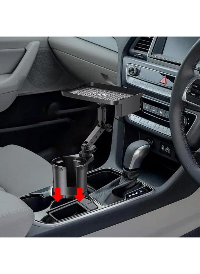 حامل أكواب وصينية دوارة 2 في 1 للسيارة – حامل مشروبات قابل للتوسيع مع صينية طعام دوارة 360 درجة – طاولة طعام للسيارة قابلة للتعديل لتناسب الزجاجات والأكواب – منظم سيارة عالمي للـ SUV، الشاحنات، وRV - Image 5