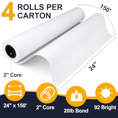 VOISEN Wide Format Paper,4 Rolls Plotter Paper 24 In x 150 Ft, CAD Bond Rolls,20lb,Bond Paper on 2" Core for CAD Printing on Wide Format Ink Jet Printers - Image 2
