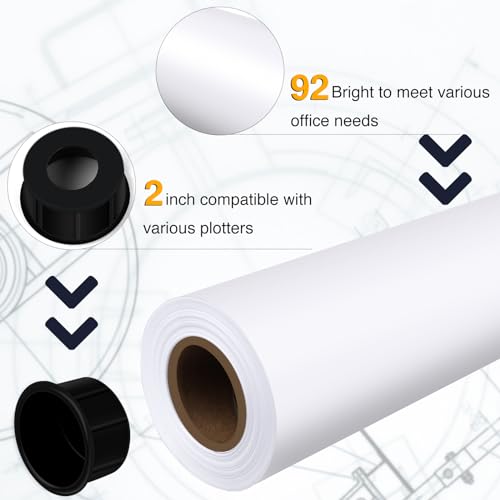 VOISEN Wide Format Paper,4 Rolls Plotter Paper 24 In x 150 Ft, CAD Bond Rolls,20lb,Bond Paper on 2" Core for CAD Printing on Wide Format Ink Jet Printers - Image 3