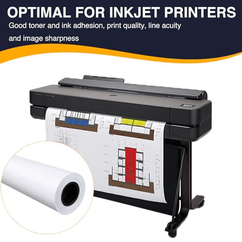 VOISEN Wide Format Paper,4 Rolls Plotter Paper 24 In x 150 Ft, CAD Bond Rolls,20lb,Bond Paper on 2" Core for CAD Printing on Wide Format Ink Jet Printers - Image 5