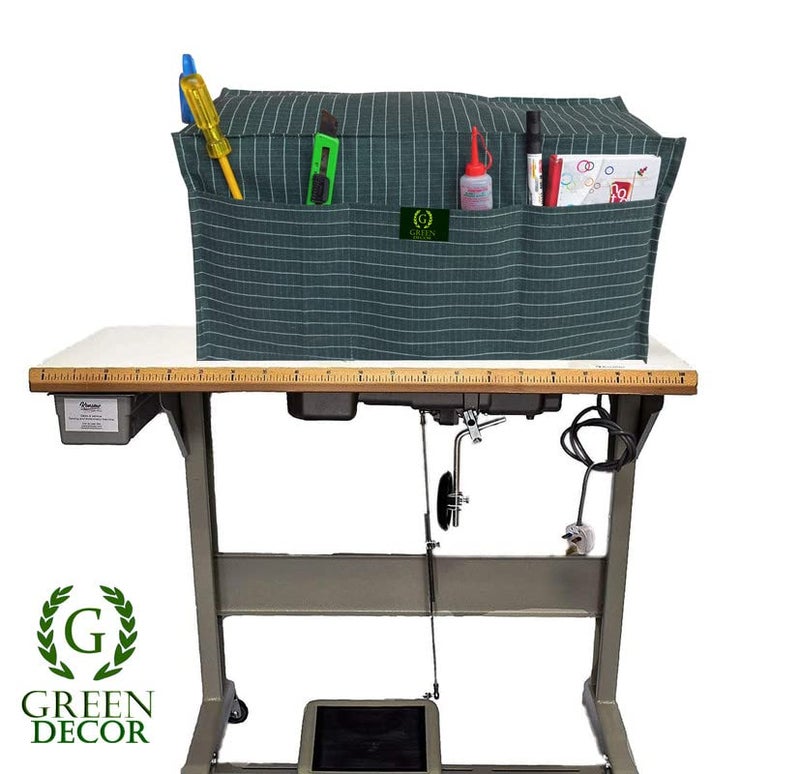 GREEN DECOR Piece of 1 Waterproof Sewing Machine Cover for Domestic Industrial with 4 Storage Pockets Tailoring Silai Machine Compatible with Most Standard Singer Juki JackGreen 21X85X11 Inch - Image 2