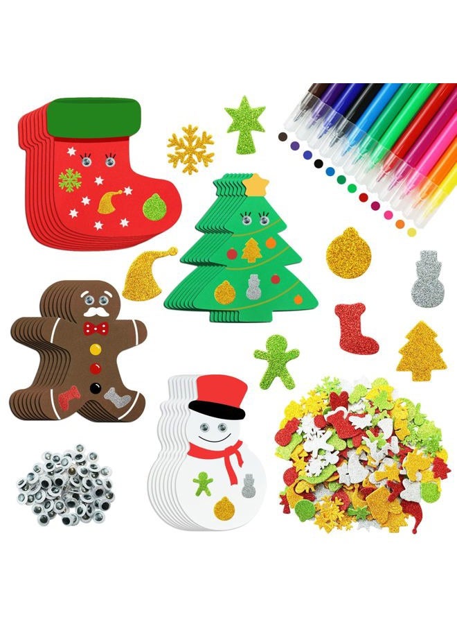 JULBEAR 258Pcs Christmas Foam Stickers Crafts DIY Stickers Kits for Kids Adhesive Christmas Art Ornament Stickers Christmas Craft Decoration Party Supplies - Image 1